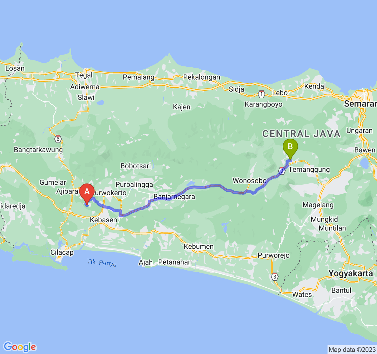 perjalanan dengan rute Kab. Banyumas-Kab. Temanggung