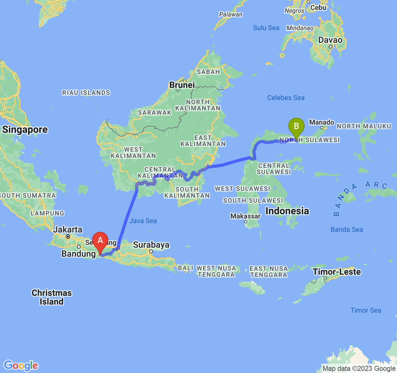 perjalanan dengan rute Kab. Banyumas-Kota Gorontalo