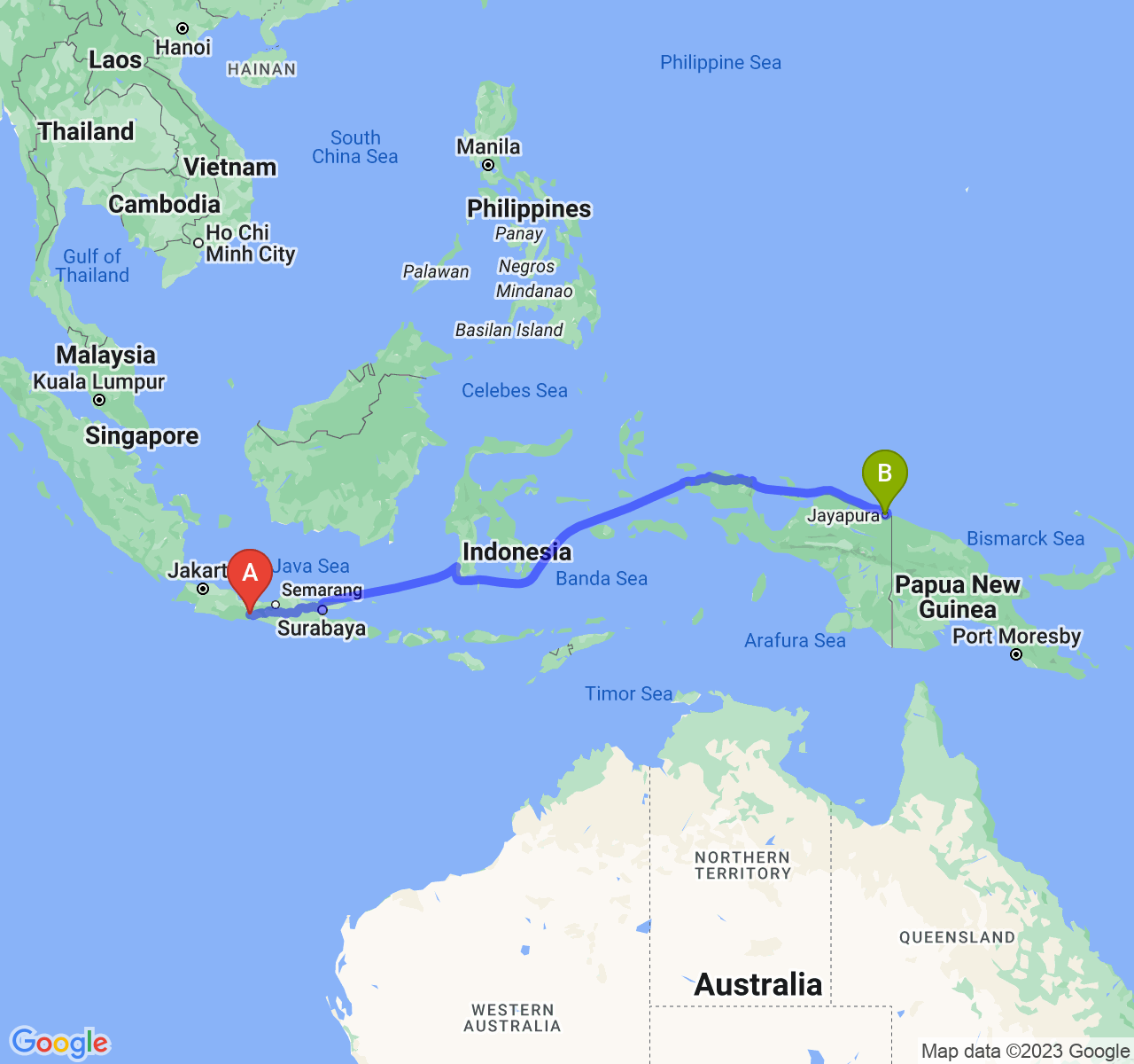 perjalanan dengan rute Kab. Banyumas-Kota Jayapura