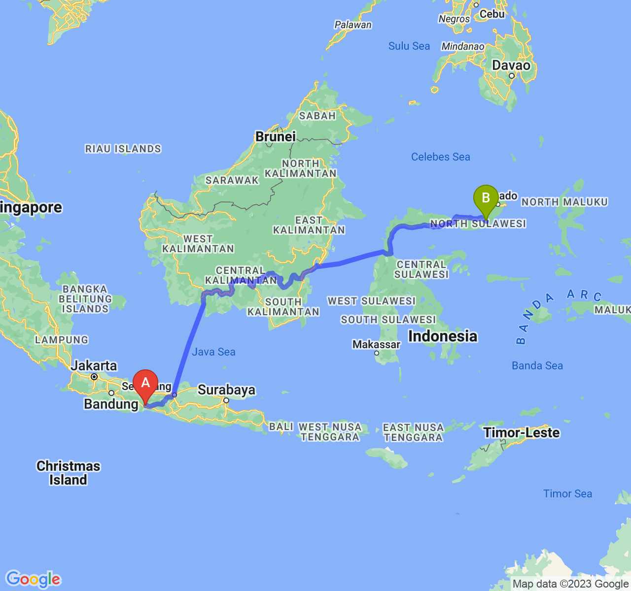 perjalanan dengan rute Kab. Banyumas-Kota Kotamobagu