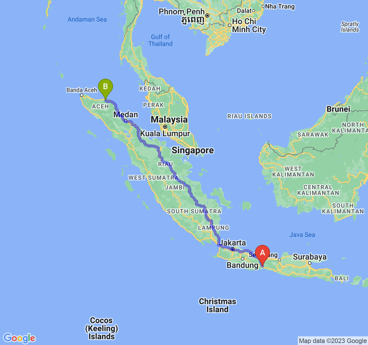 perjalanan dengan rute Kab. Banyumas-Kota Lhokseumawe