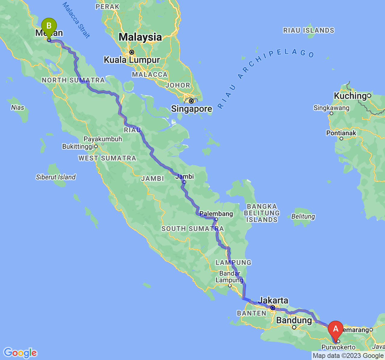 perjalanan dengan rute Kab. Banyumas-Kota Medan