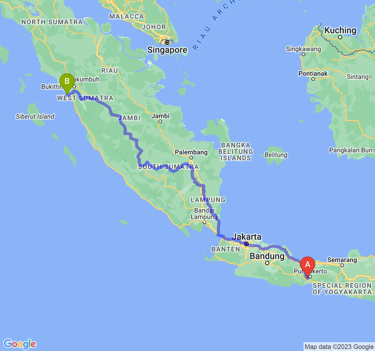 perjalanan dengan rute Kab. Banyumas-Kota Pariaman