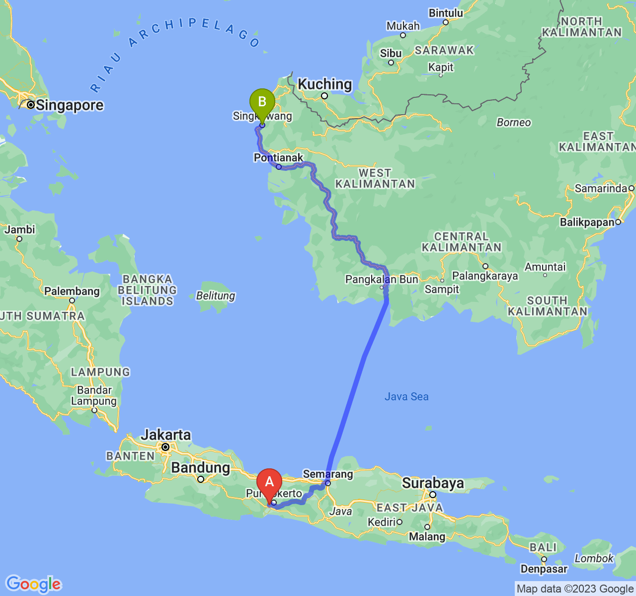 perjalanan dengan rute Kab. Banyumas-Kota Singkawang