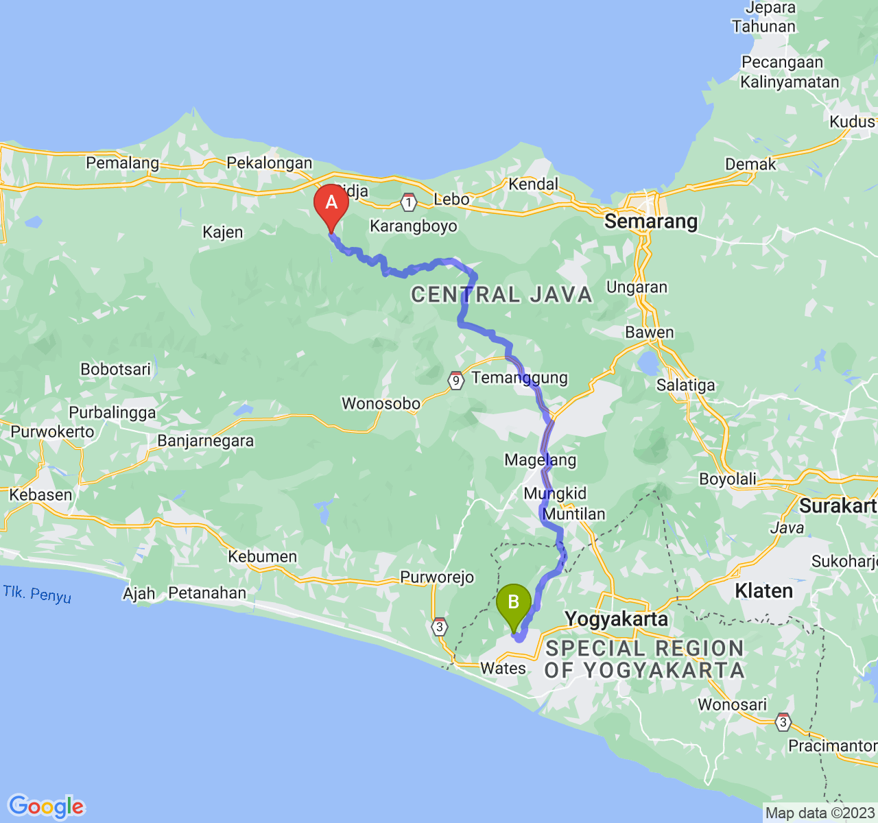 perjalanan dengan rute Kab. Batang-Kab. Kulon Progo