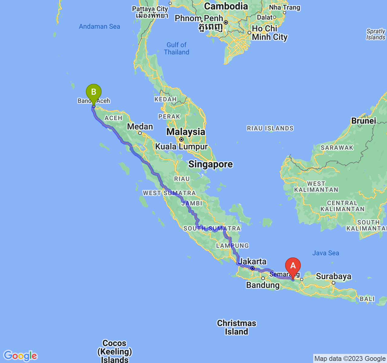 perjalanan dengan rute Kab. Batang-Kota Banda Aceh