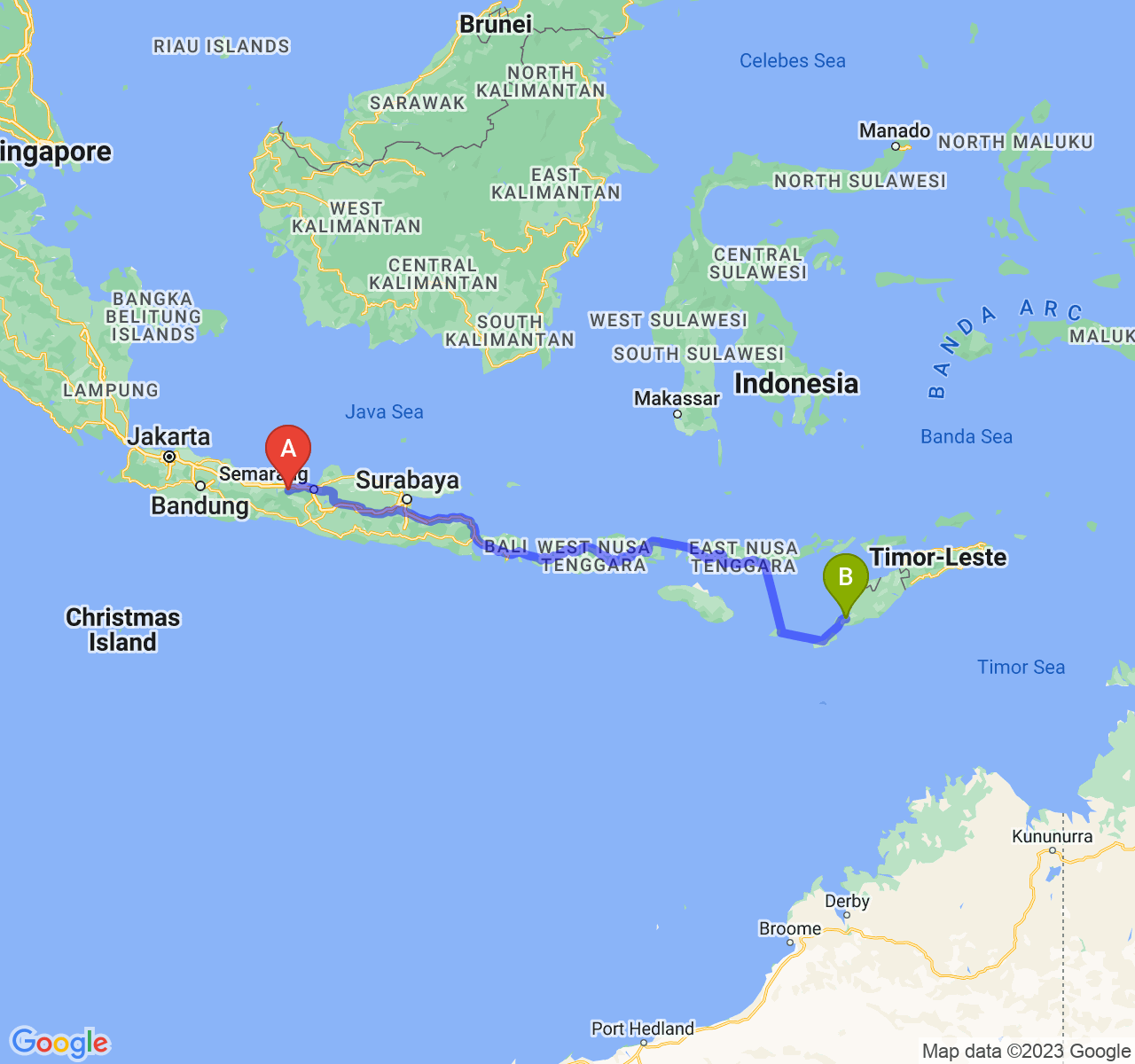 perjalanan dengan rute Kab. Batang-Kota Kupang