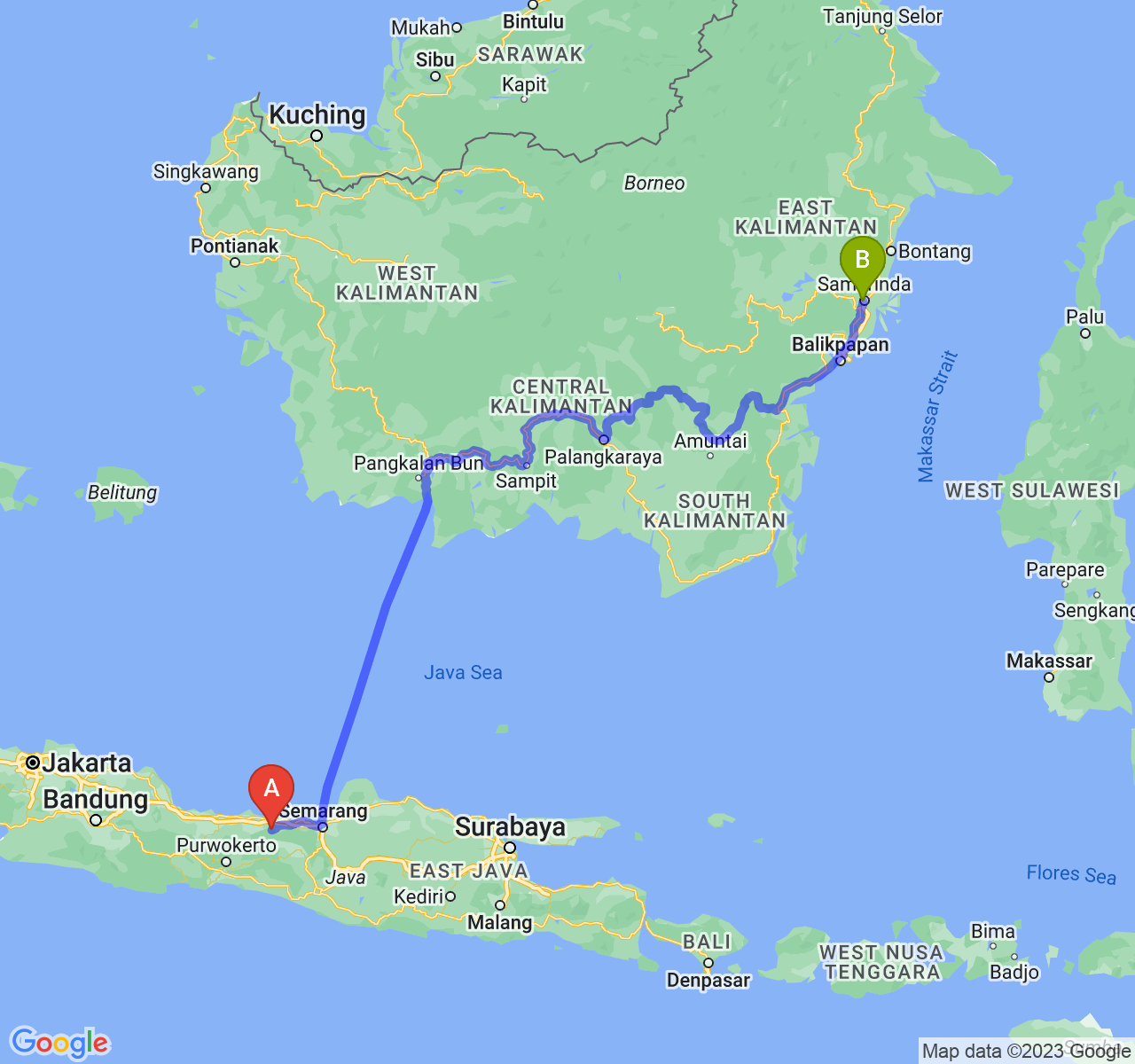 perjalanan dengan rute Kab. Batang-Kota Samarinda