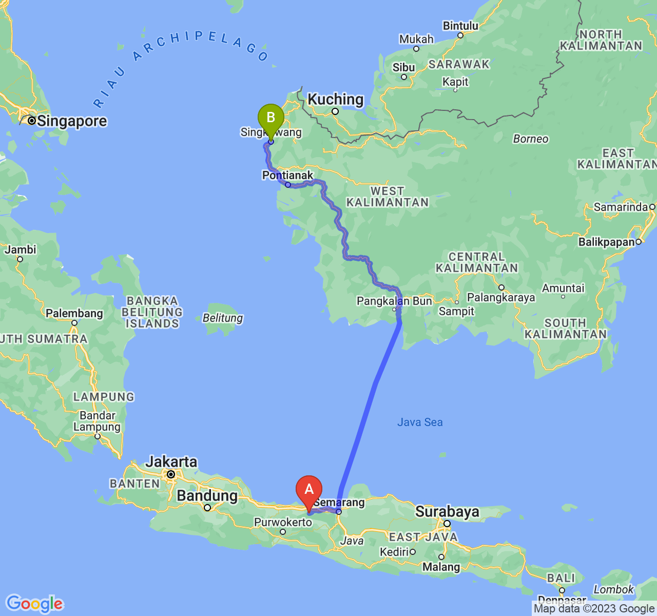 perjalanan dengan rute Kab. Batang-Kota Singkawang