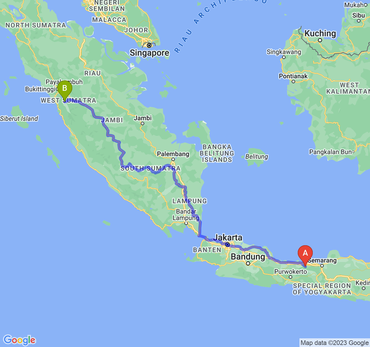 perjalanan dengan rute Kab. Batang-Kota Solok