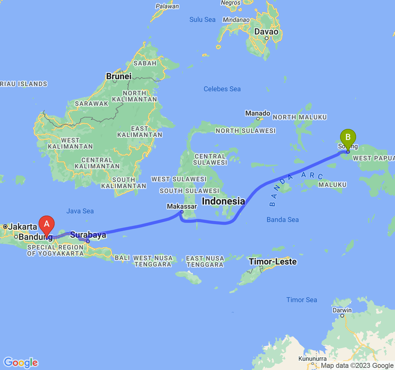 perjalanan dengan rute Kab. Batang-Kota Sorong