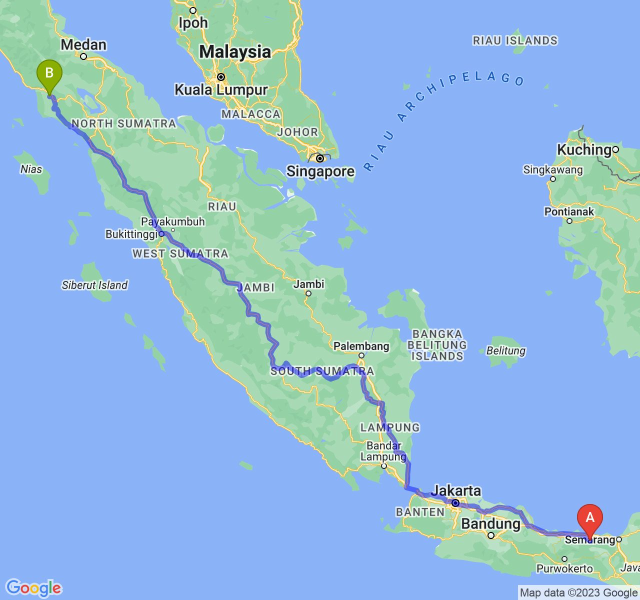 perjalanan dengan rute Kab. Batang-Kota Subulussalam