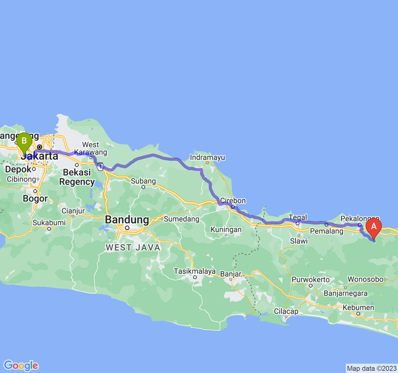 perjalanan dengan rute Kab. Batang-Kota Tangerang Selatan