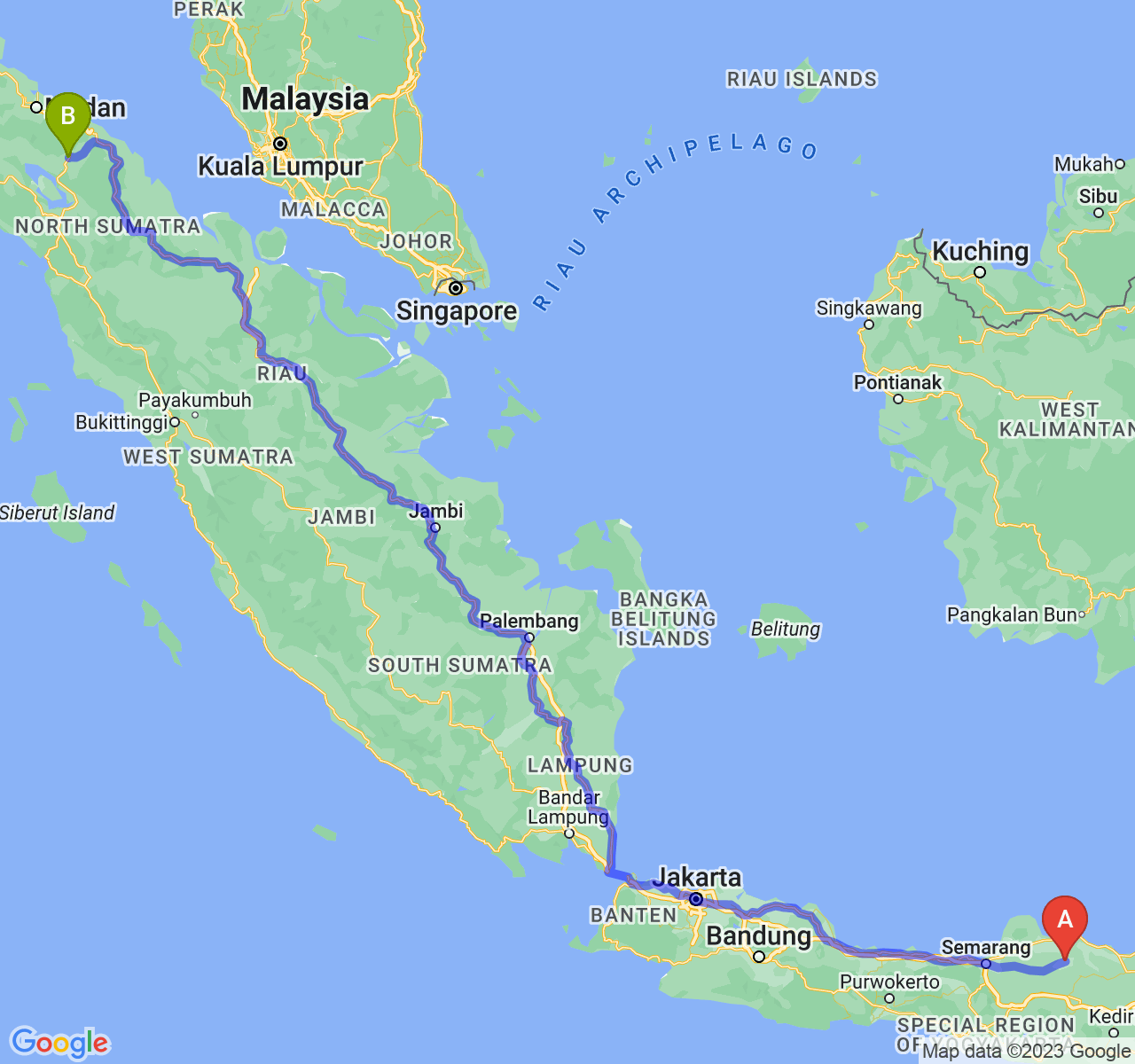 perjalanan dengan rute Kab. Blora-Kota Pematangsiantar