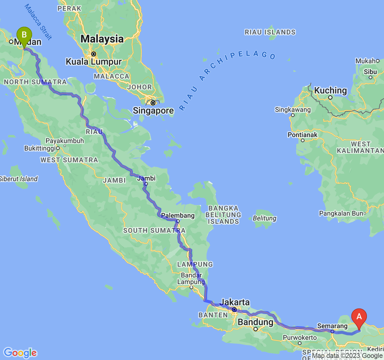 perjalanan dengan rute Kab. Blora-Kota Tebing Tinggi