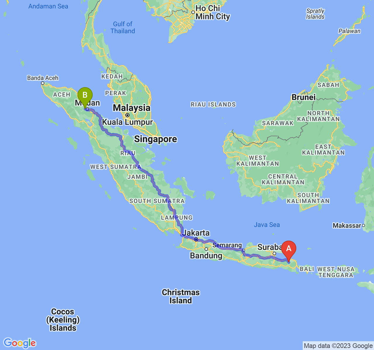 perjalanan dengan rute Kab. Bondowoso-Kota Binjai