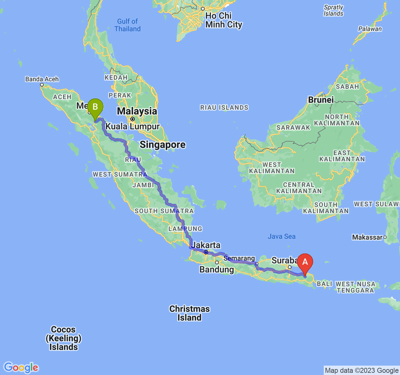 perjalanan dengan rute Kab. Bondowoso-Kota Pematangsiantar