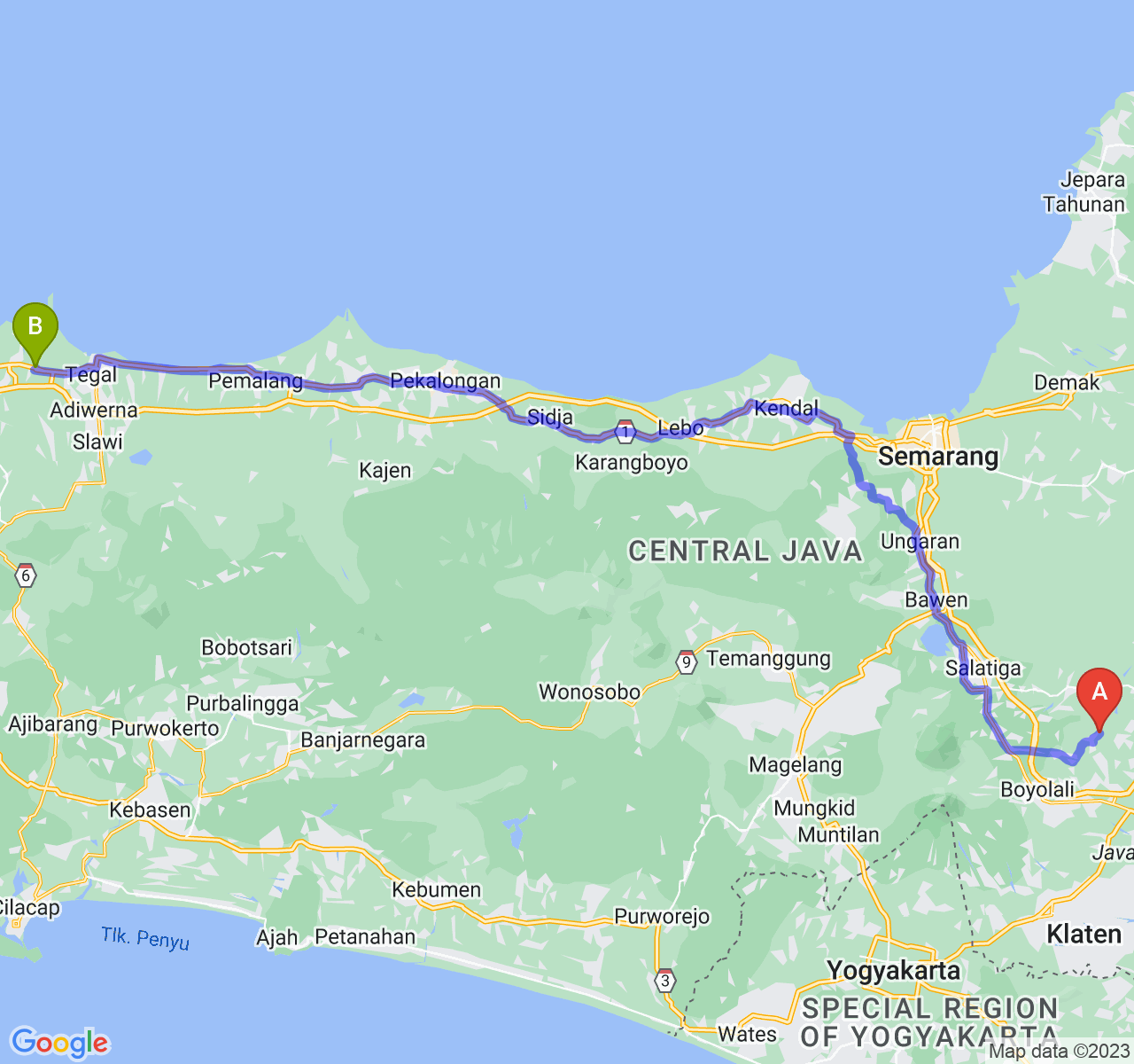 perjalanan dengan rute Kab. Boyolali-Kab. Brebes