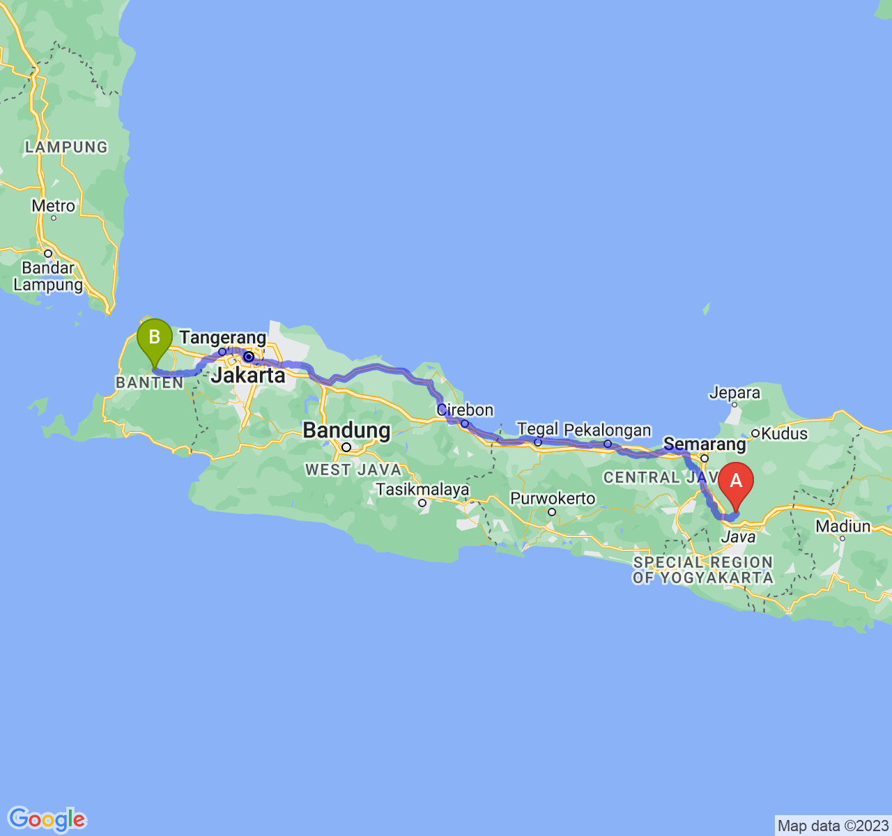 perjalanan dengan rute Kab. Boyolali-Kab. Pandeglang