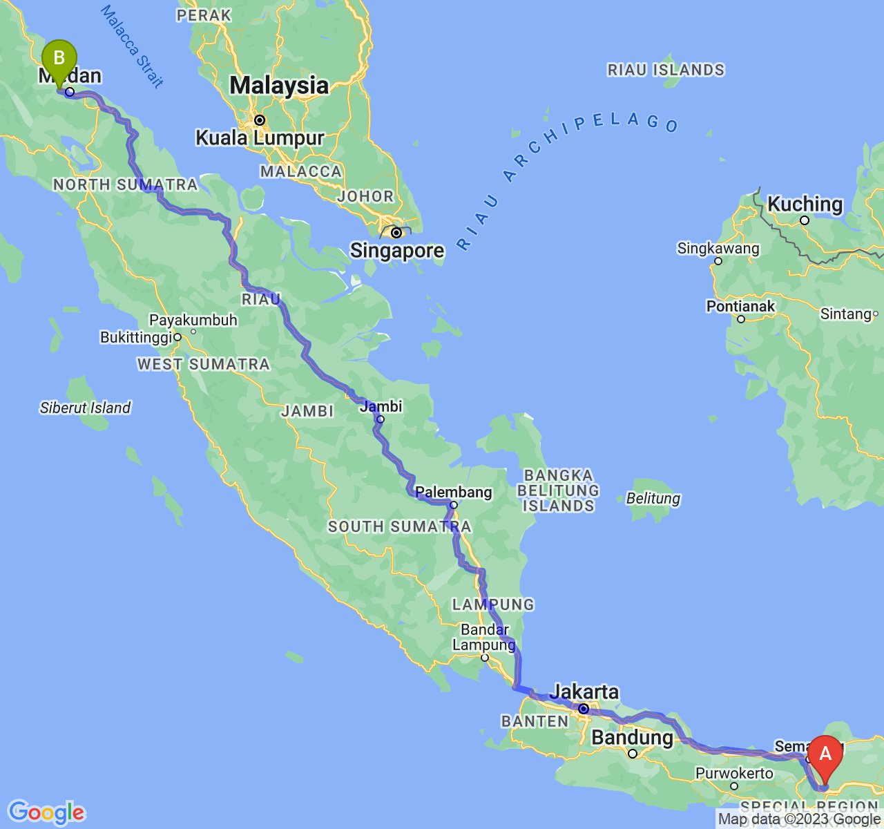 perjalanan dengan rute Kab. Boyolali-Kota Binjai