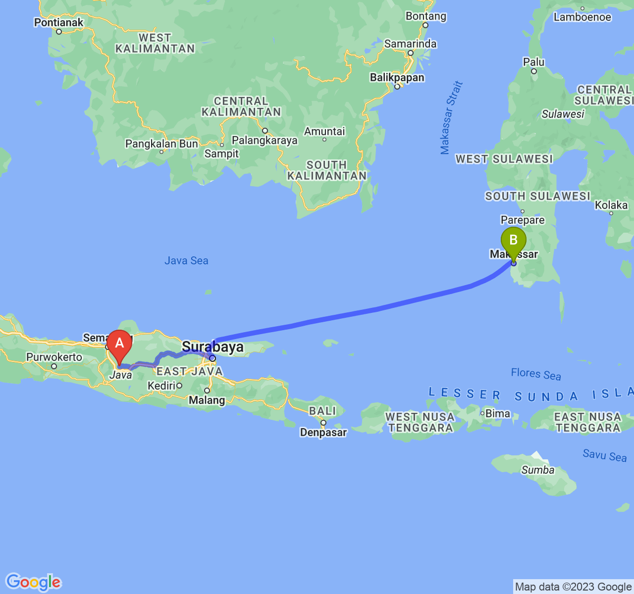 perjalanan dengan rute Kab. Boyolali-Kota Makassar