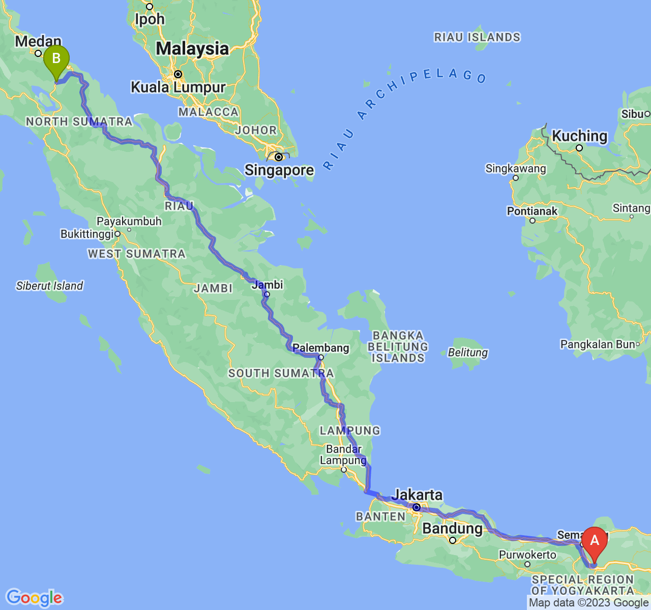 perjalanan dengan rute Kab. Boyolali-Kota Pematangsiantar