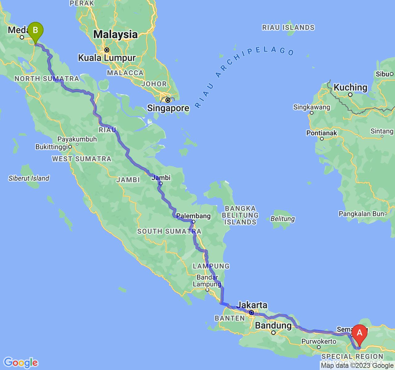 perjalanan dengan rute Kab. Boyolali-Kota Tebing Tinggi