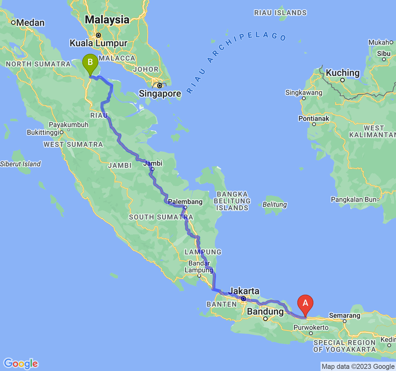 perjalanan dengan rute Kab. Brebes-Kota Dumai