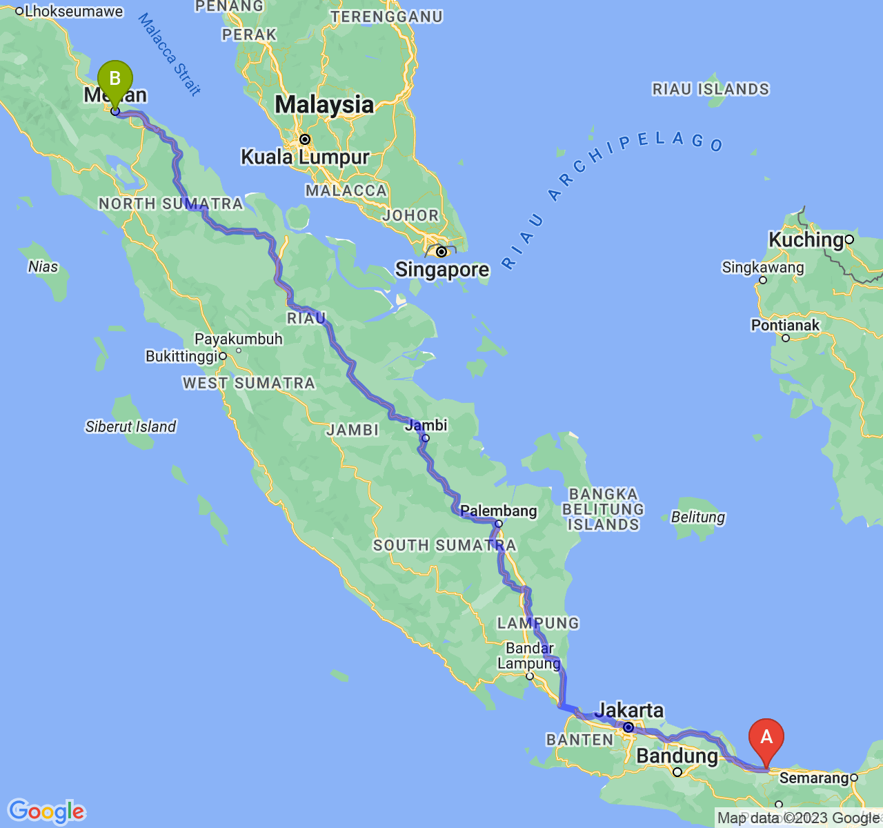 perjalanan dengan rute Kab. Brebes-Kota Medan