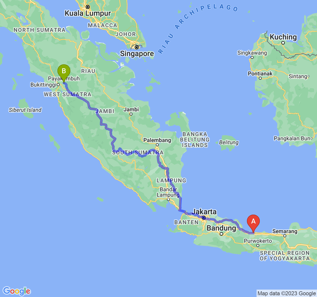 perjalanan dengan rute Kab. Brebes-Kota Payakumbuh