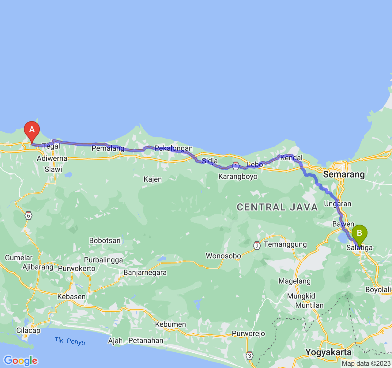 perjalanan dengan rute Kab. Brebes-Kota Salatiga