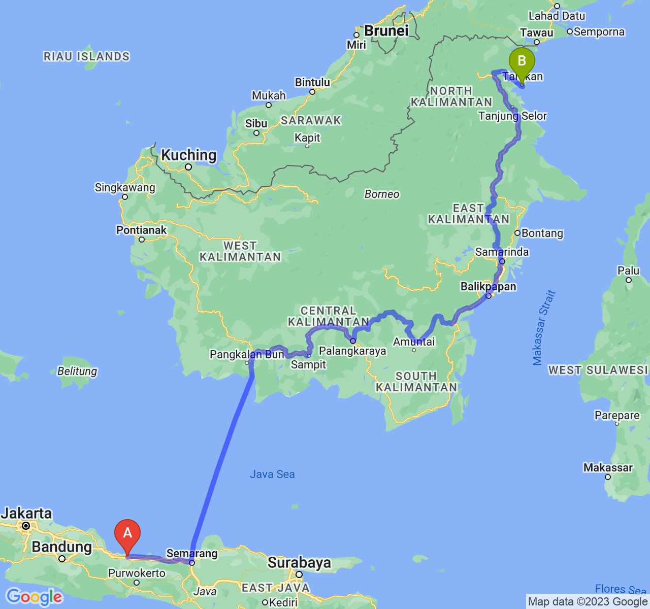 perjalanan dengan rute Kab. Brebes-Kota Tarakan