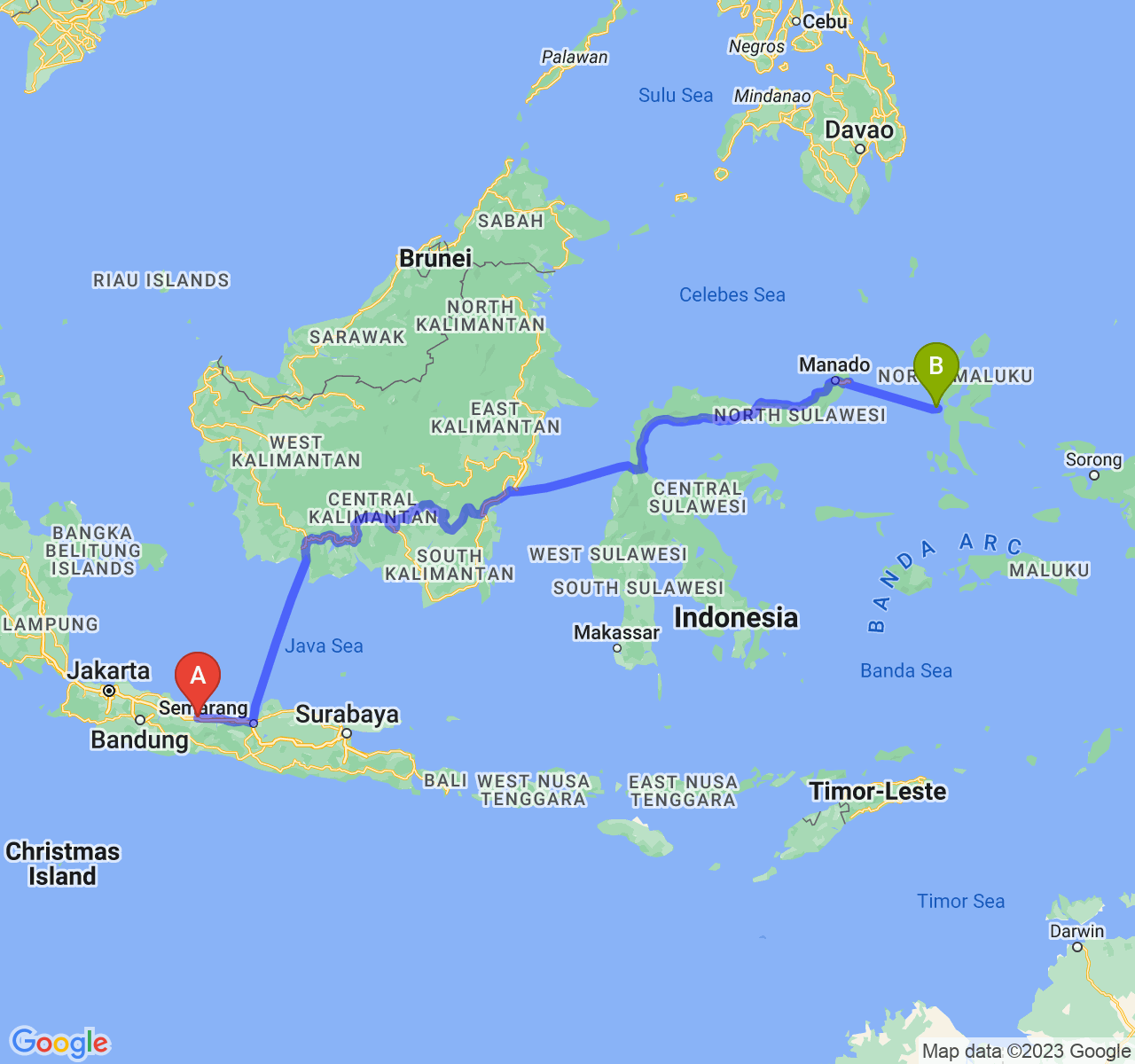 perjalanan dengan rute Kab. Brebes-Kota Ternate