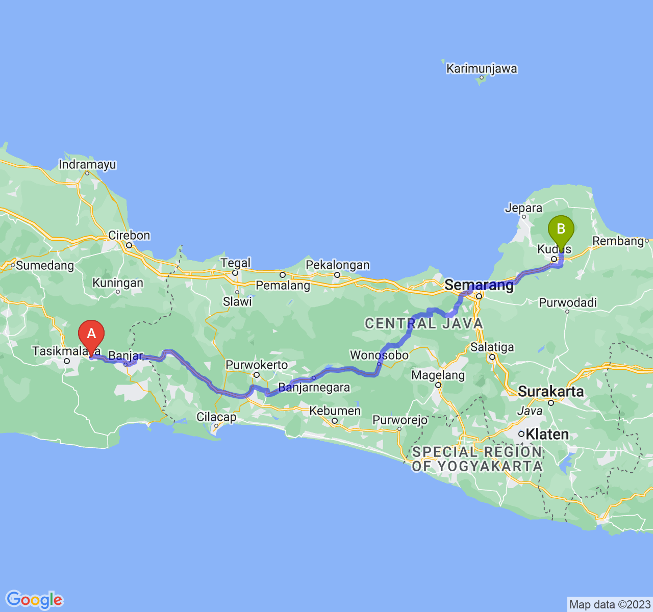 perjalanan dengan rute Kab. Ciamis-Kab. Kudus