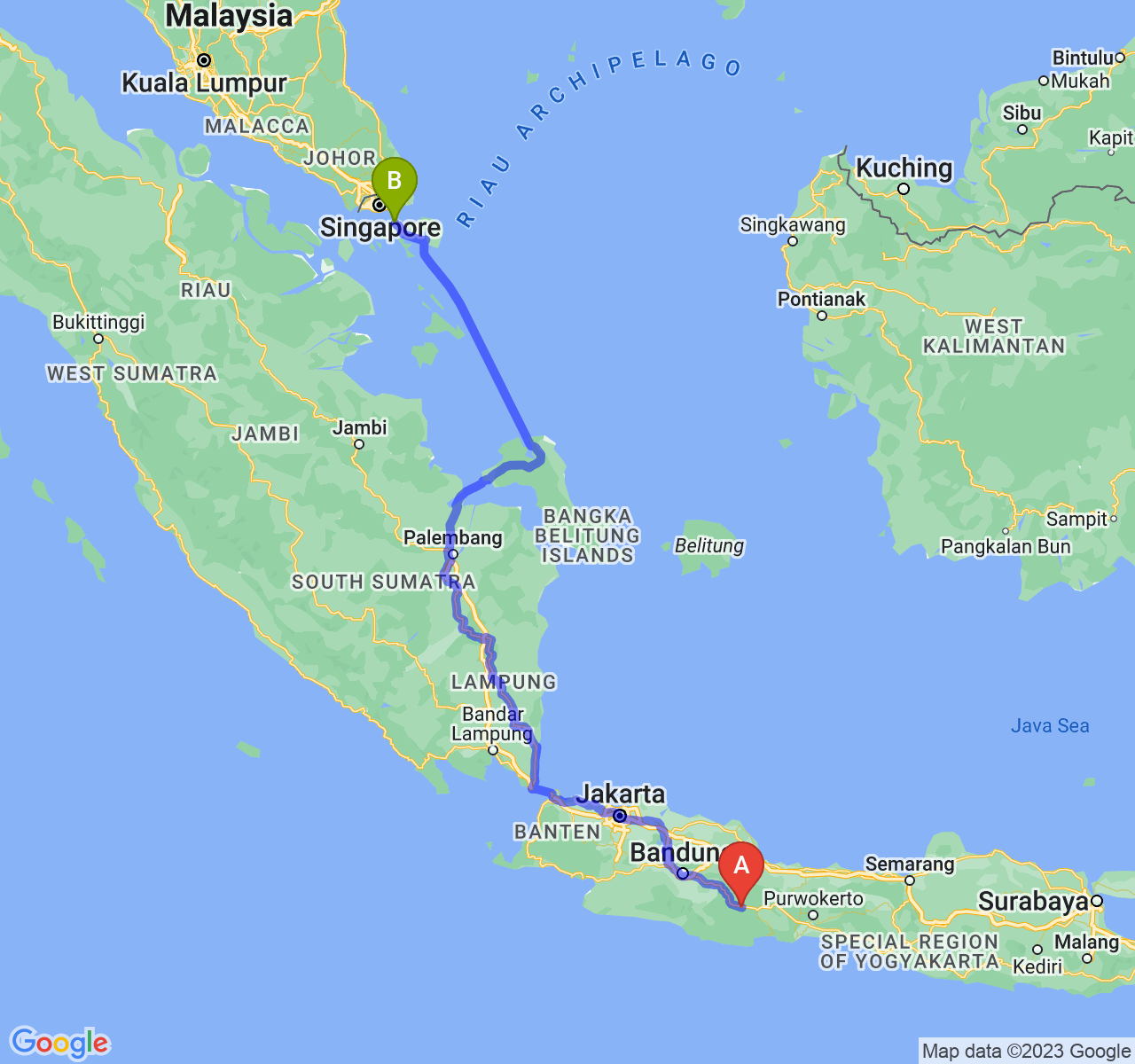 perjalanan dengan rute Kab. Ciamis-Kota Batam