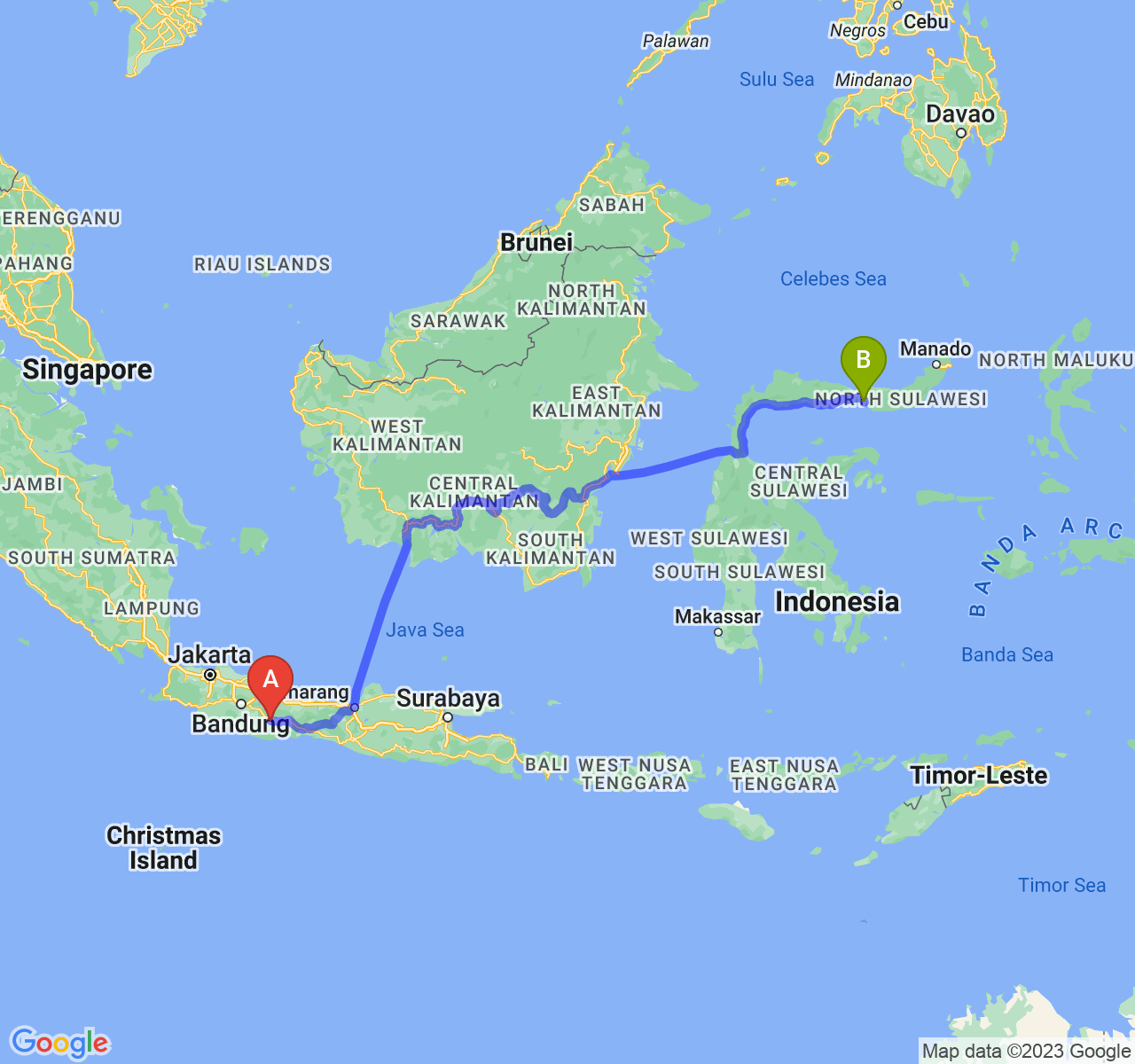 perjalanan dengan rute Kab. Ciamis-Kota Gorontalo