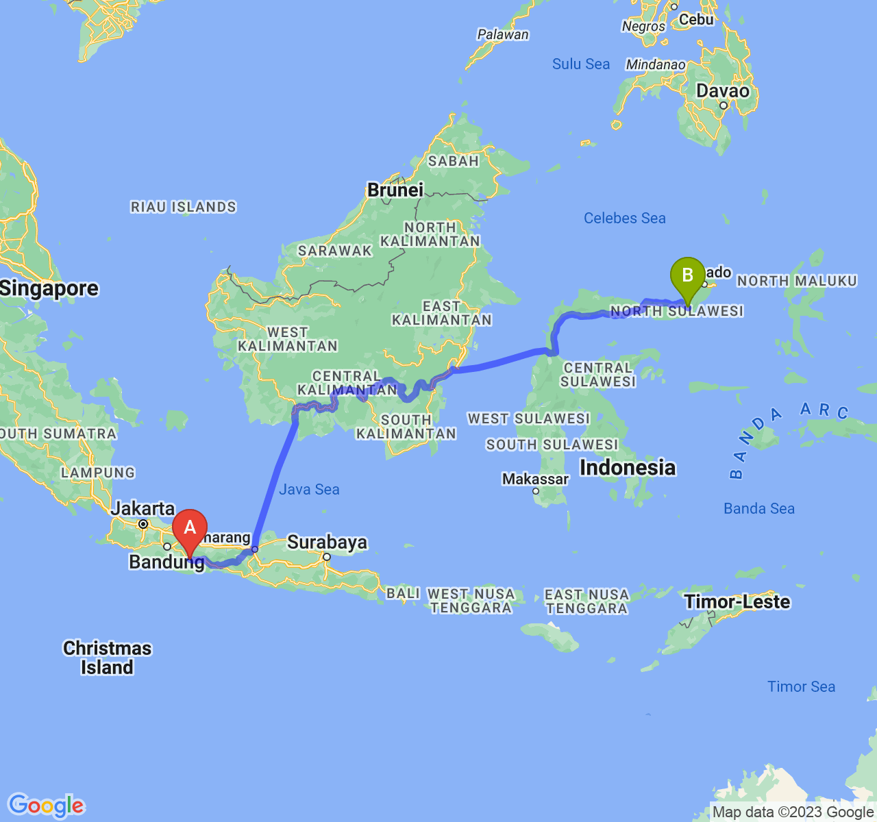 perjalanan dengan rute Kab. Ciamis-Kota Kotamobagu