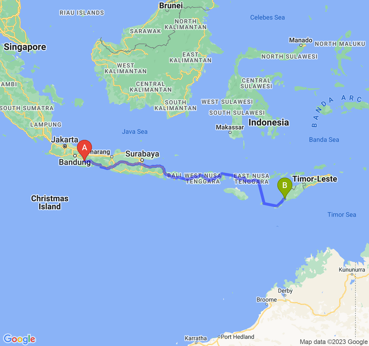 perjalanan dengan rute Kab. Ciamis-Kota Kupang