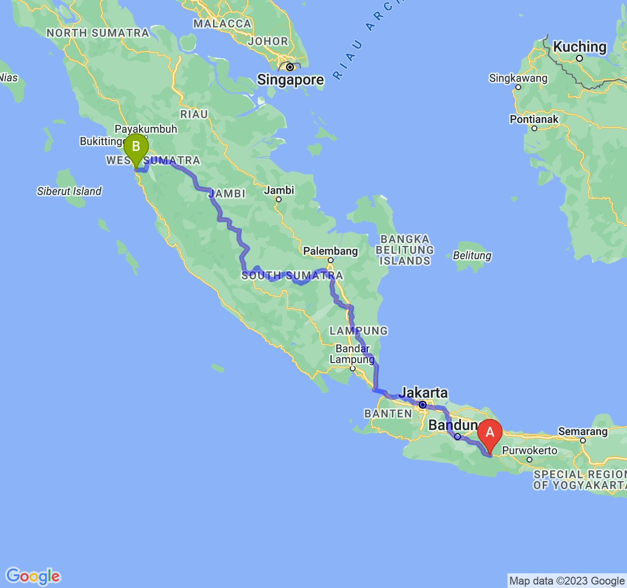 perjalanan dengan rute Kab. Ciamis-Kota Padang