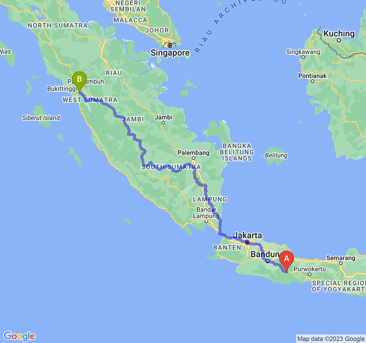 perjalanan dengan rute Kab. Ciamis-Kota Padang Panjang