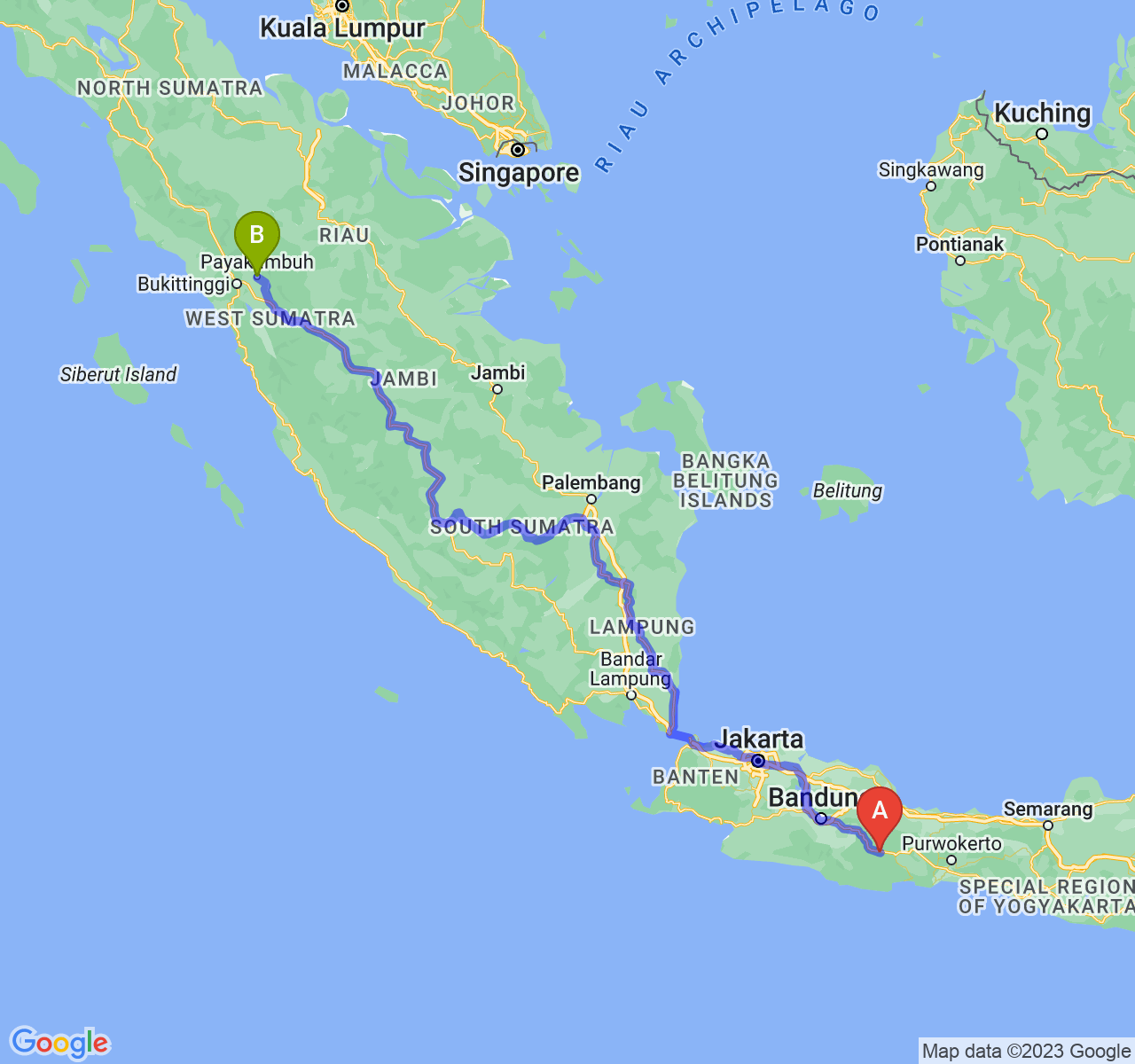 perjalanan dengan rute Kab. Ciamis-Kota Payakumbuh