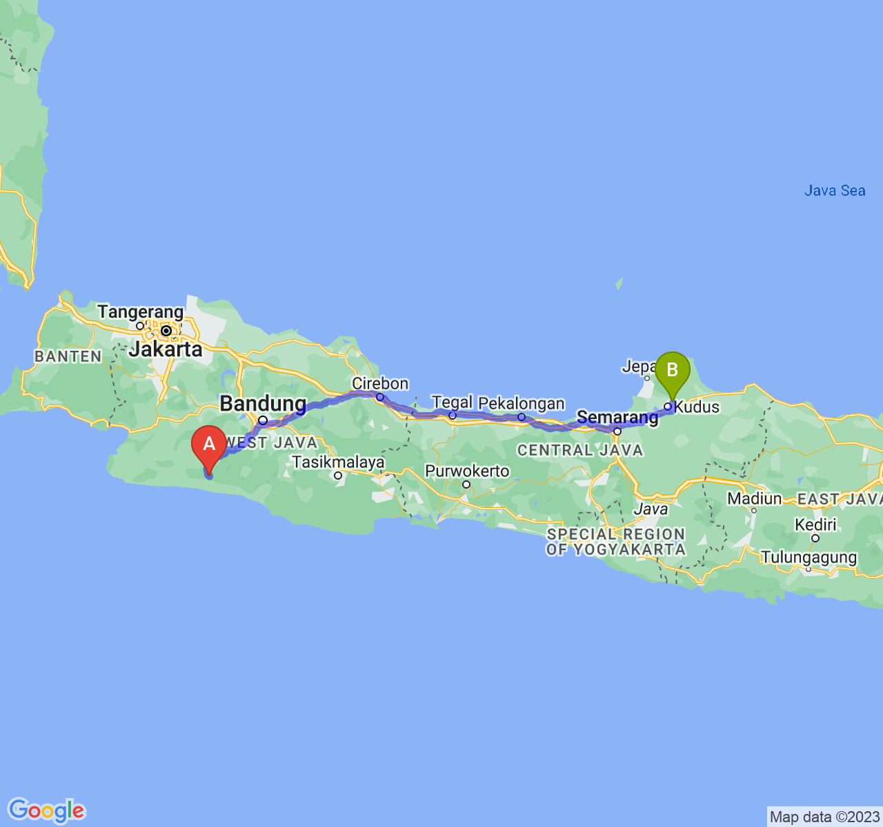 perjalanan dengan rute Kab. Cianjur-Kab. Kudus