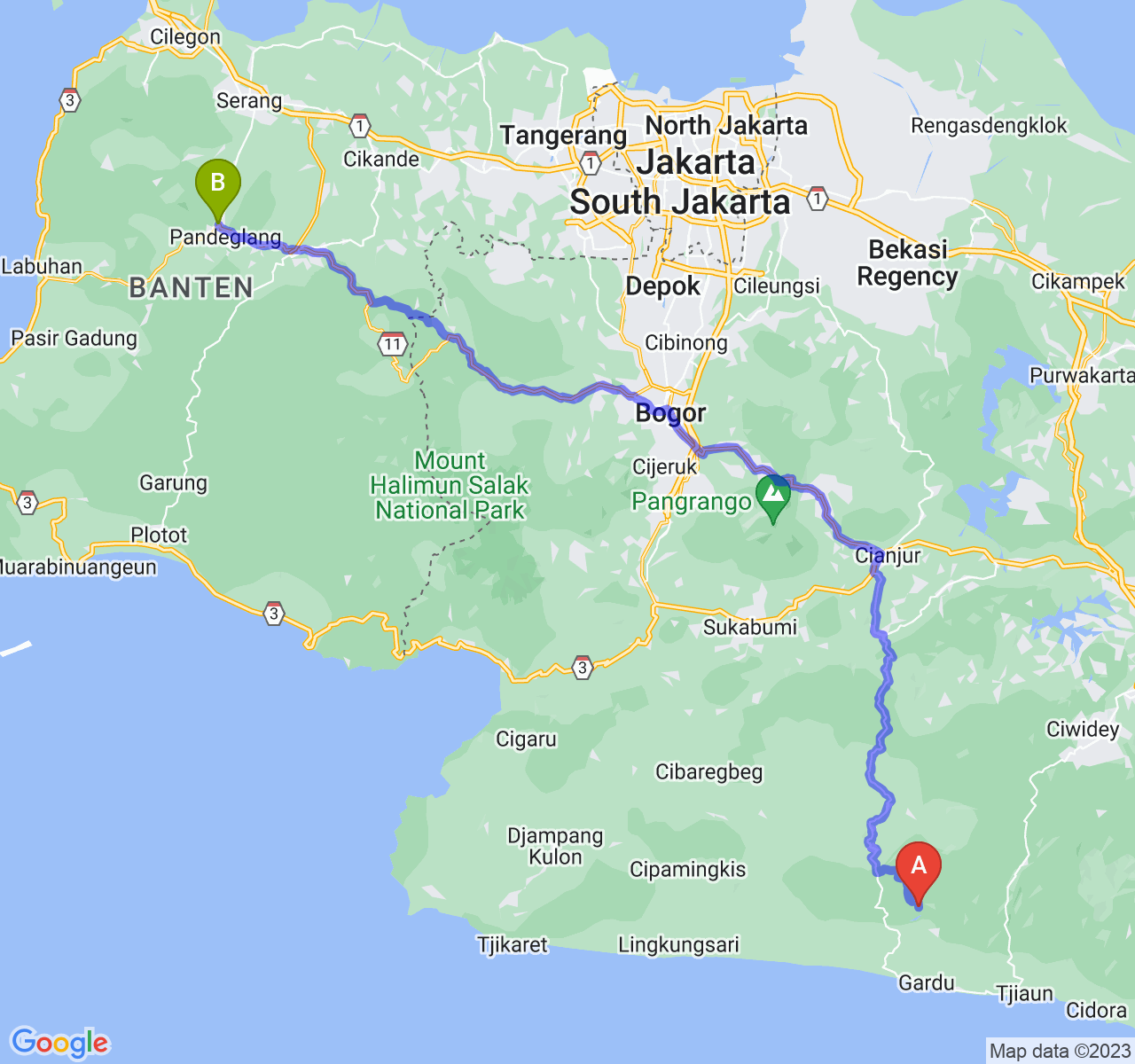 perjalanan dengan rute Kab. Cianjur-Kab. Pandeglang