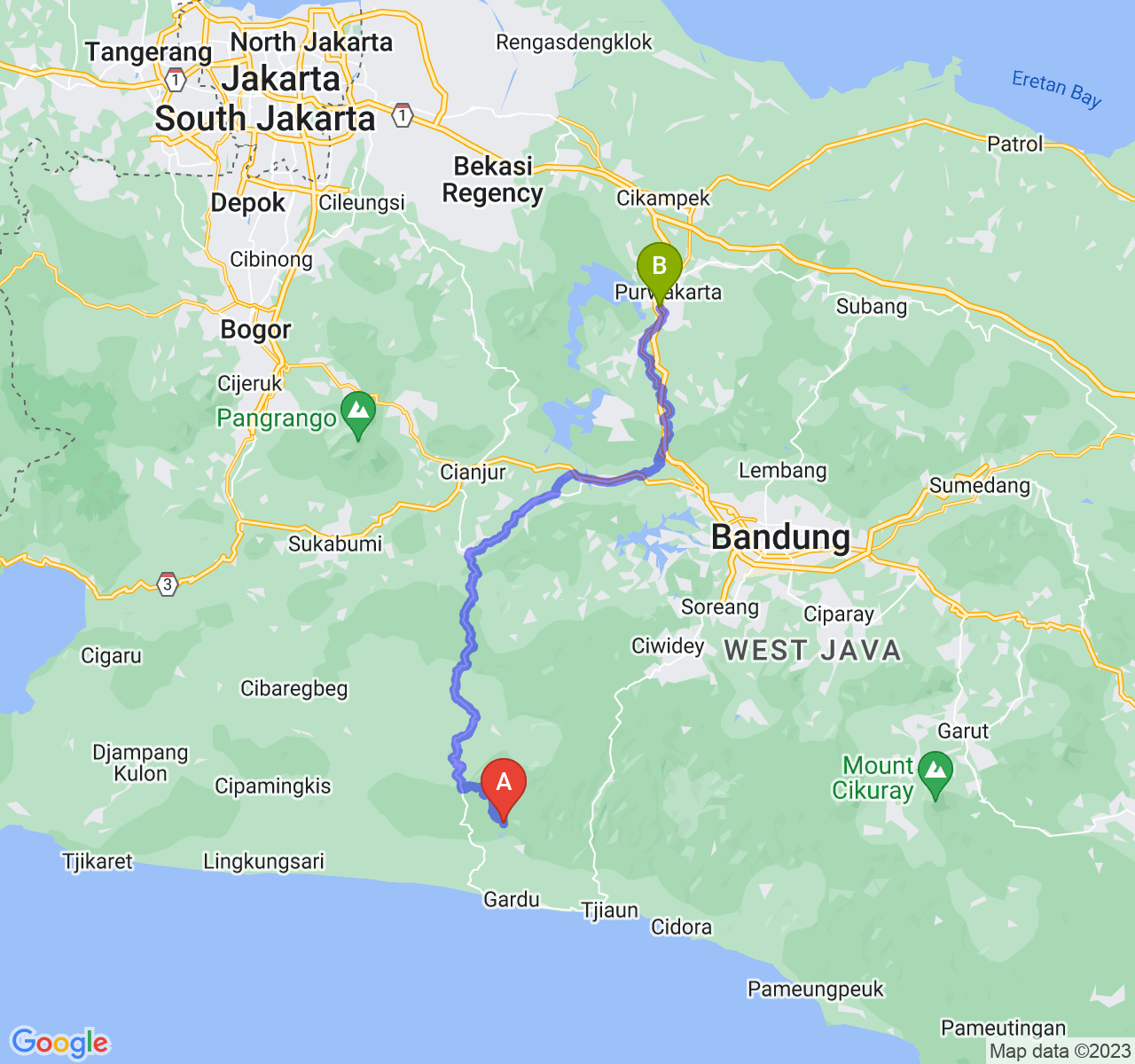 perjalanan dengan rute Kab. Cianjur-Kab. Purwakarta