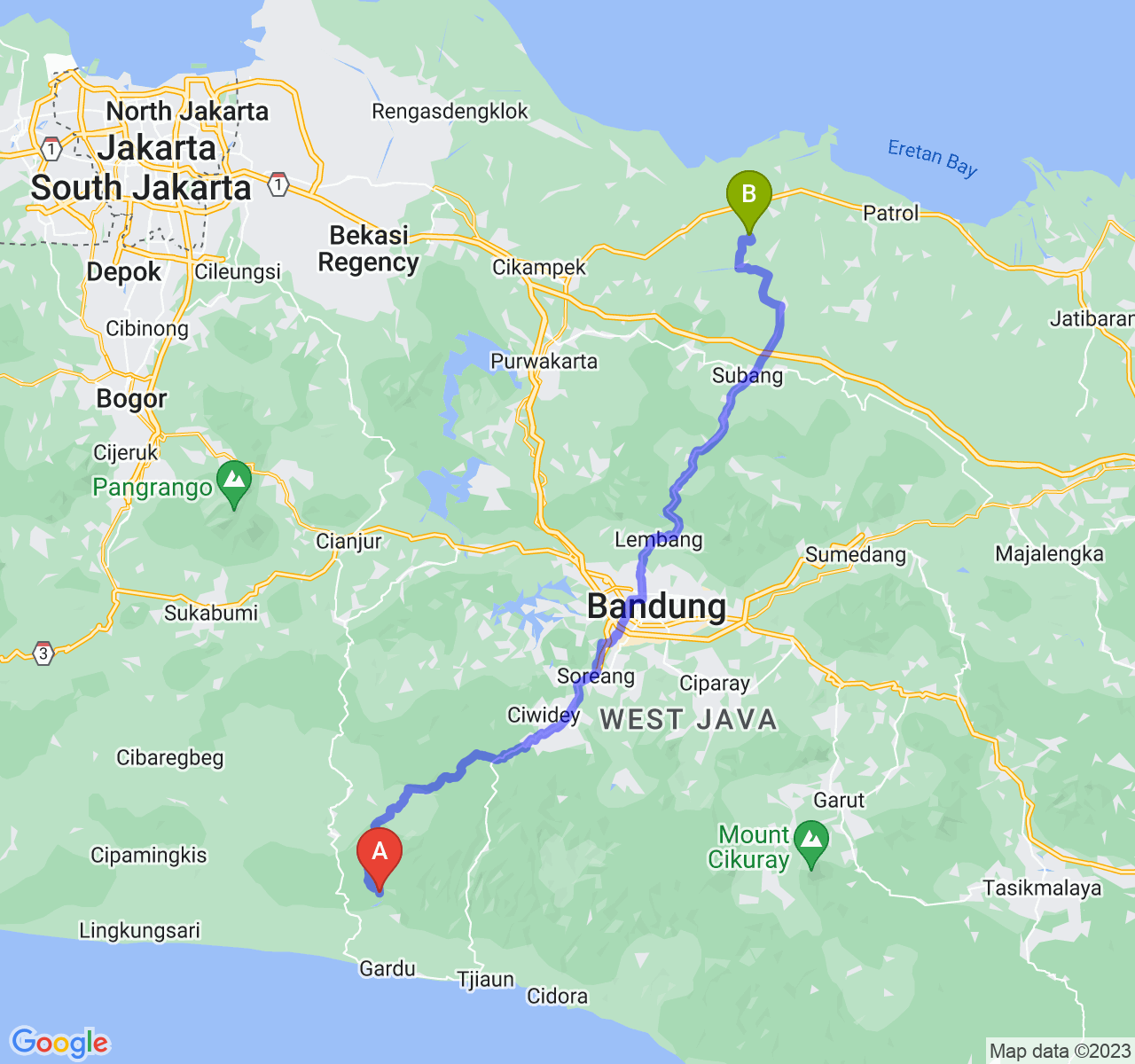 perjalanan dengan rute Kab. Cianjur-Kab. Subang