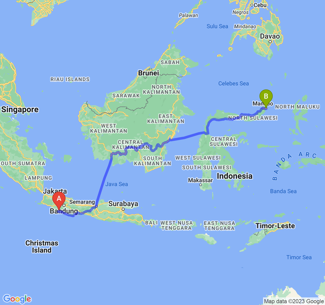 perjalanan dengan rute Kab. Cianjur-Kota Bitung