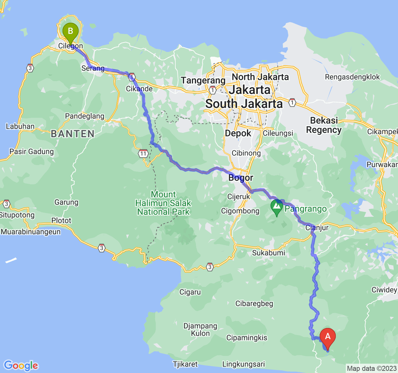 perjalanan dengan rute Kab. Cianjur-Kota Cilegon