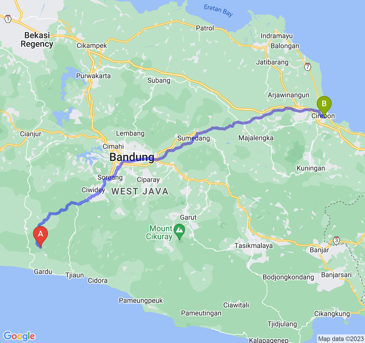perjalanan dengan rute Kab. Cianjur-Kota Cirebon