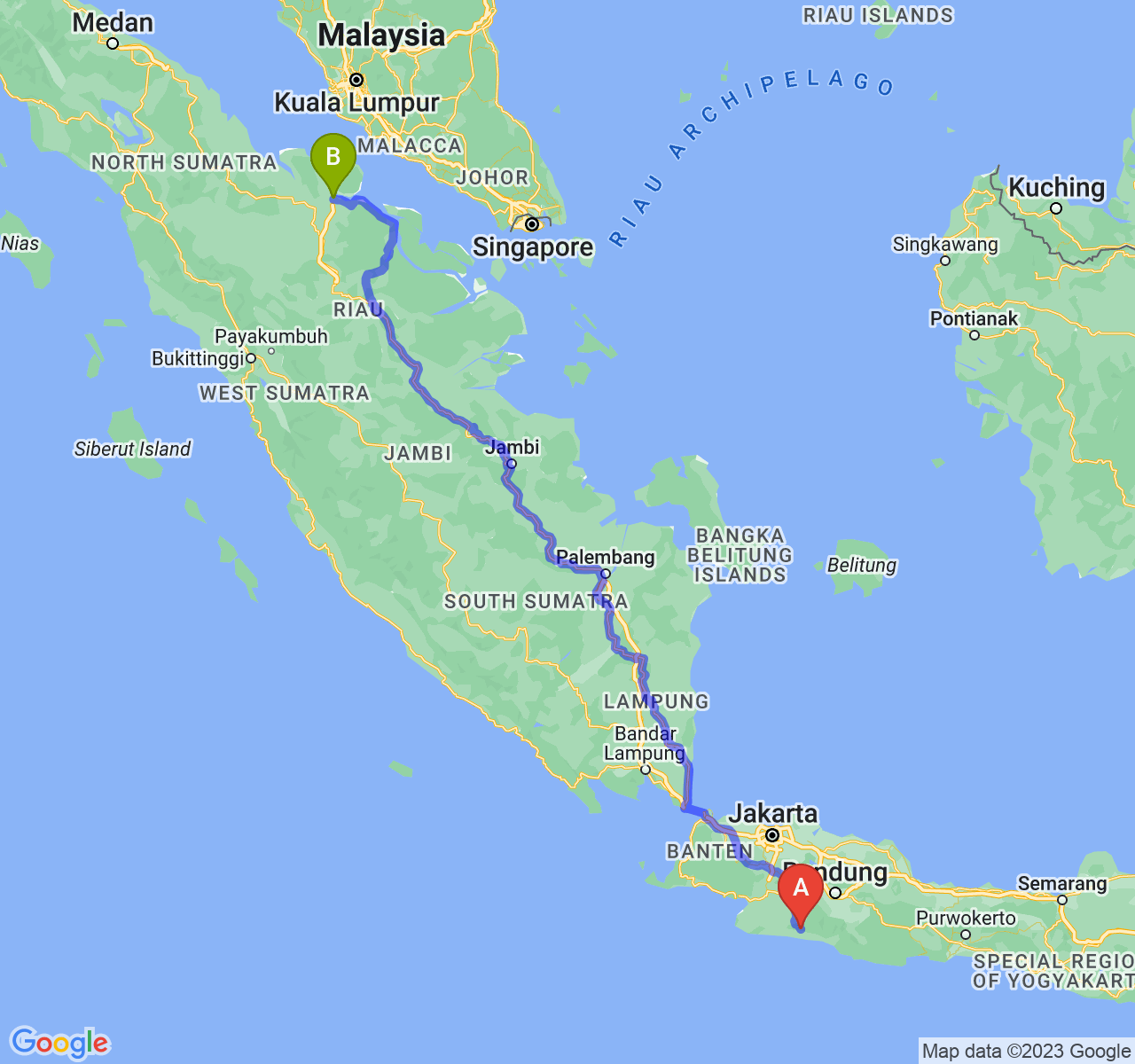 perjalanan dengan rute Kab. Cianjur-Kota Dumai