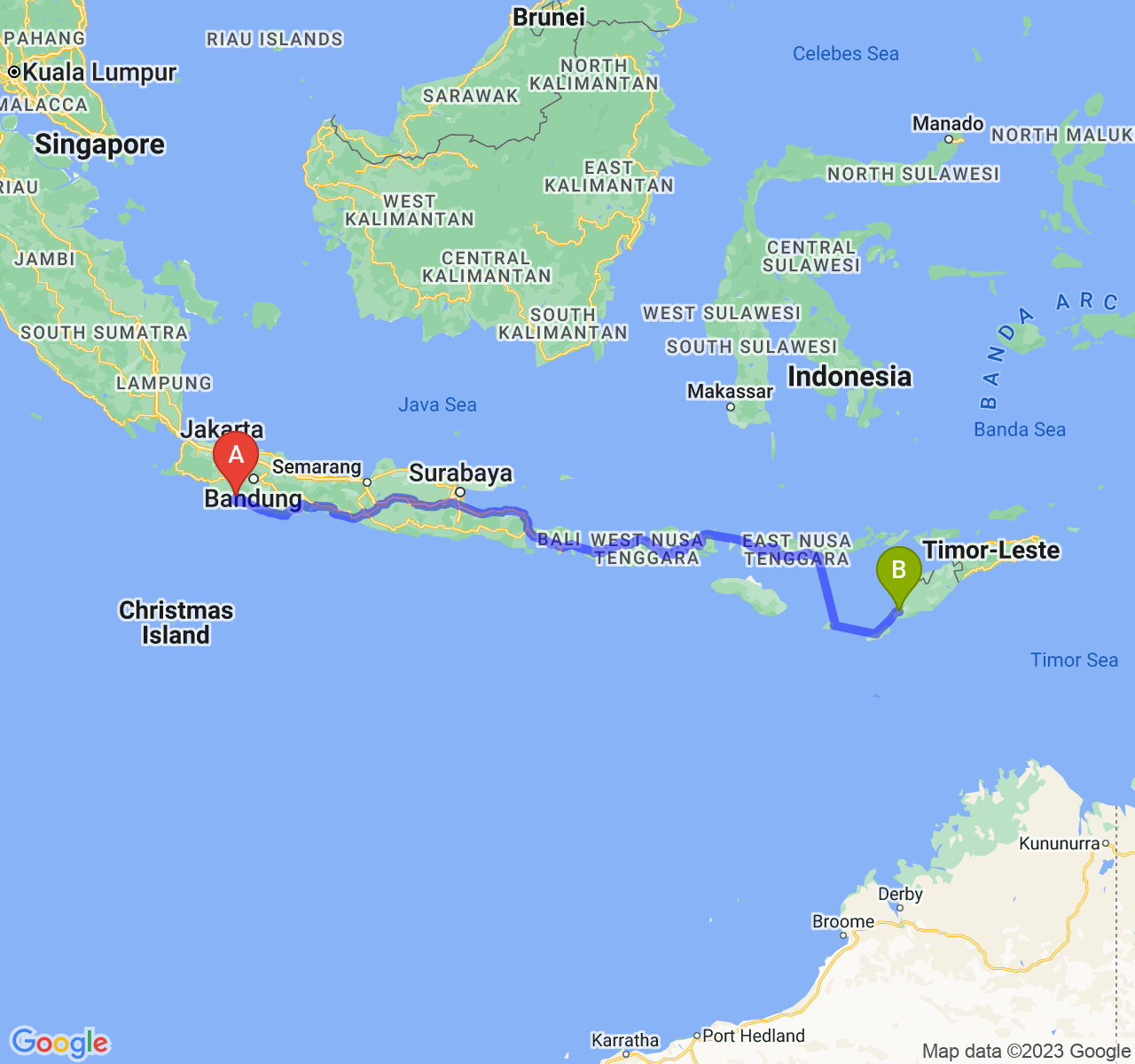 perjalanan dengan rute Kab. Cianjur-Kota Kupang